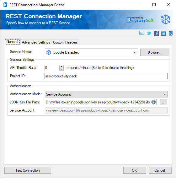 Google Dataplex Rest Connection Manager - Service Account